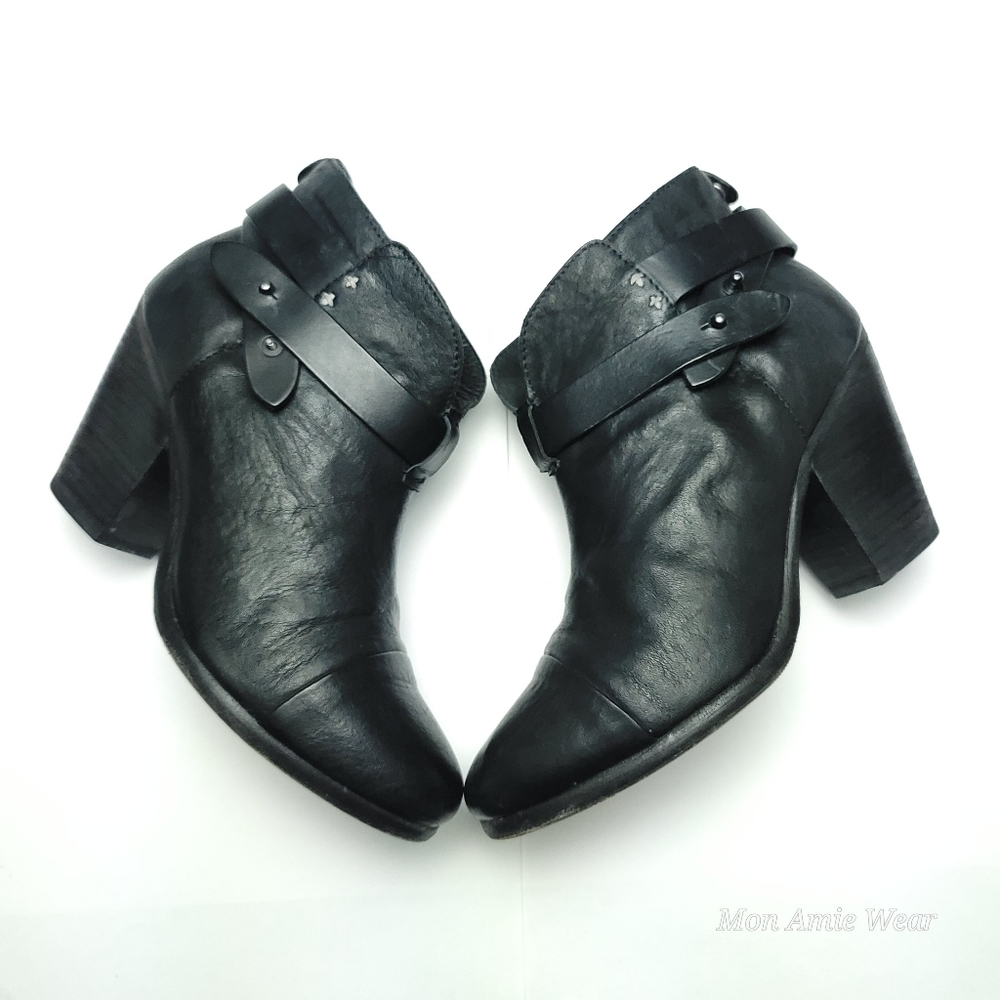 Rag & Bone Harrow Leather Booties US7 Heel 5" Foot Width 3.5"